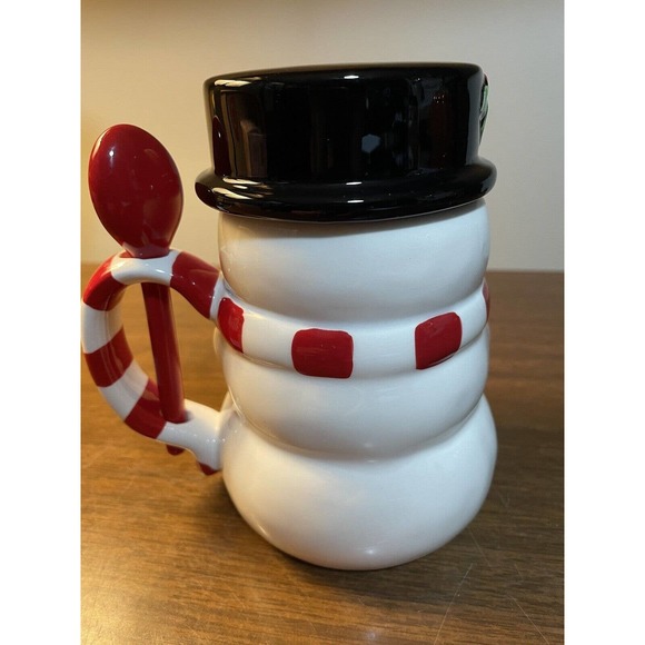 Set Of 2 Snowman Mugs w/ Spoon & Lid Christmas by St. Nicholas Square Tree Lot - Picture 7 of 9